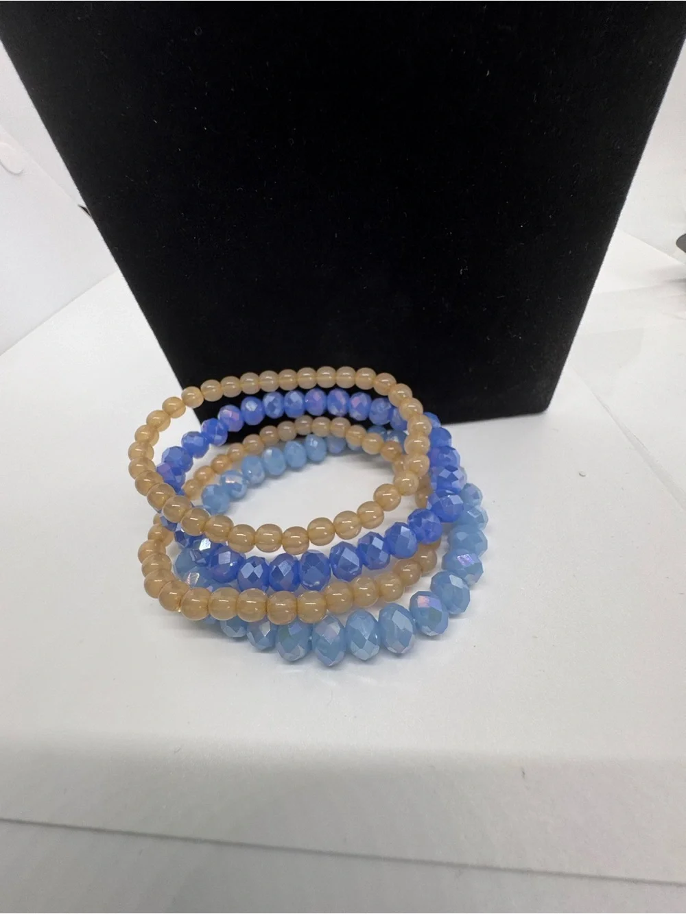 Stackable Beaded Bracelet Set - Blue and Beige